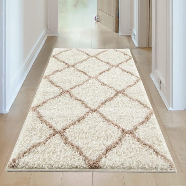 THE RUGS Shaggy Rug – Modern Moroccan Design Rugs for Living Room, Bedroom, Hallway, 3 cm Thick Area Rugs, (Moroccan Ivory/Beige, 80x150cm) - Image 3