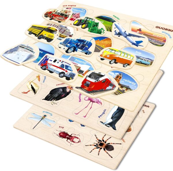 Educational Toys for 1 2 3 Years Old Girls and Boys - 6 Wooden Puzzles for Kids - Montessori Toys For 3 yo by QUOKKA - Fun Animals Learning Games for 2-4 - Image 7