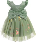 IDOPIP Baby Girls Toldder Girls Flutter Sleeve Sequins Strawberry Floral Embroidered Ruffle Sleeve Tulle Dress with Headband Party Wedding Dress - Image 2