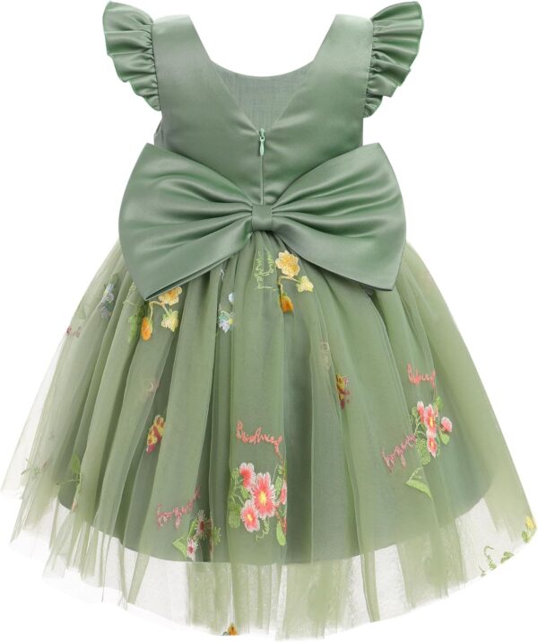 IDOPIP Baby Girls Toldder Girls Flutter Sleeve Sequins Strawberry Floral Embroidered Ruffle Sleeve Tulle Dress with Headband Party Wedding Dress - Image 2