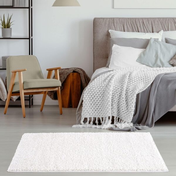 THE RUGS Living Room Rug - Shaggy Soft And Elegant Carpets For The Bedrooms And Kitchen, Easy To Clean, Many Different Sizes (60x110 cm, White) - Image 3