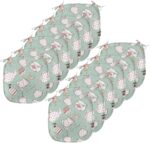 Ambesonne Tea Party Chair Seating Cushion Set of 12, Polka Dots on Teapots and Cups Cupcake with Cherry on Top Teabag English, Anti-Slip Seat Padding for Kitchen & Patio, 16"x16", Almond Green Coral