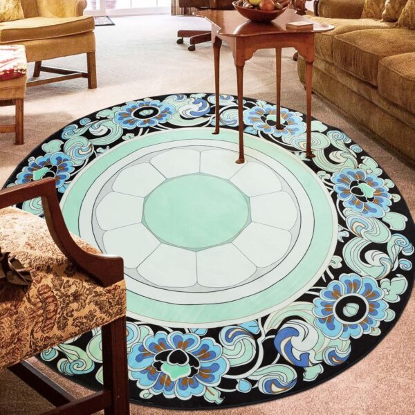 Boho Floral Round Rugs for Bedroom - 120CM Circle Cute Area Rug Machine Washable Non-Slip Soft Floor Mats for Girls Play Room 405-06120 - Image 3