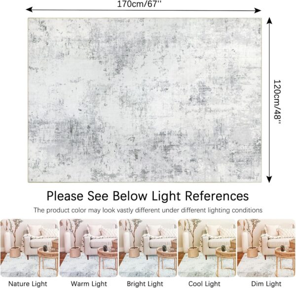 Homcomodar Living Room Rugs 122x170cm Large Grey Carpet for Bedroom Washable Area Rugs Non Slip Low Pile Carpet for Living Room Dining Room Kid’s Room Nursery - Image 2