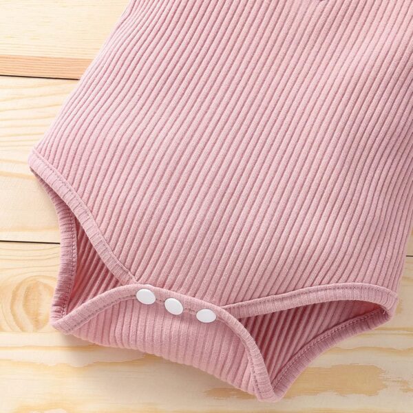 Infant Baby Girls Summer Knit Outfits 2 Piece Ribbed Sleeveless Romper Tops+Ruffle Bloomers Shorts Plain Clothes Set,SALES-CLEARANCE Pink 0-3 Months - Image 4