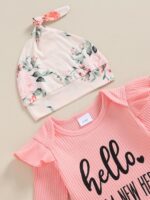 Edhomenn Baby Girls 3 Piece Fall Outfit Long Sleeve Romper and Floral Long Pants with Bow Headband - Image 4