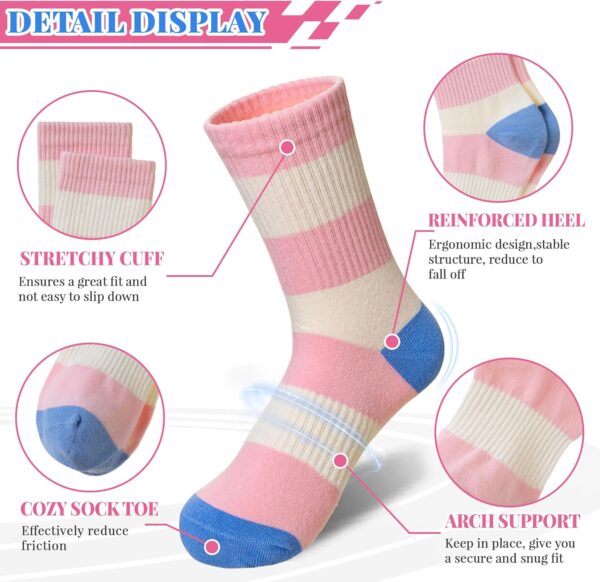 SEEYAN Girls Socks Kids Athletic Crew Sport Cotton Trainer Breathable Calf Softs Socks 6 Pairs - Image 3