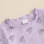 Geagodelia Kid Little Girl Summer Outfit Short Sleeve Bow Print Tops Pullover Elastic Ribbed Shorts Tracksuit Clothes 2Pcs Set - Image 4