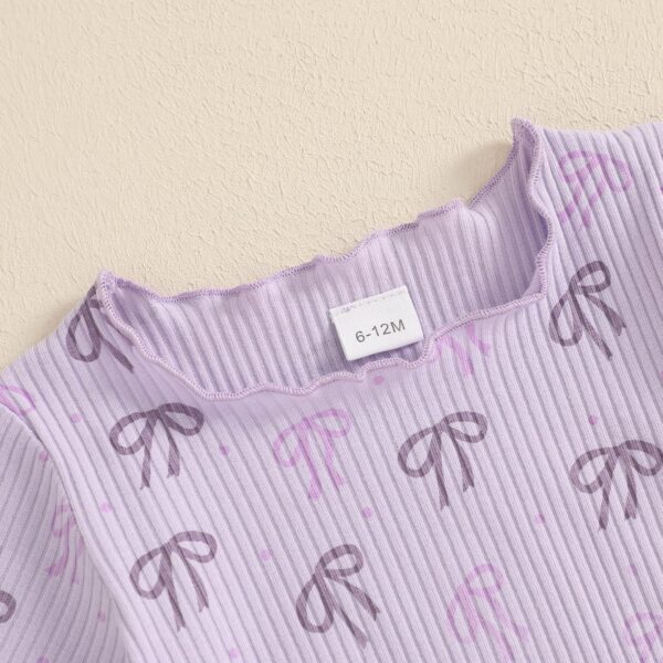 Geagodelia Kid Little Girl Summer Outfit Short Sleeve Bow Print Tops Pullover Elastic Ribbed Shorts Tracksuit Clothes 2Pcs Set - Image 4