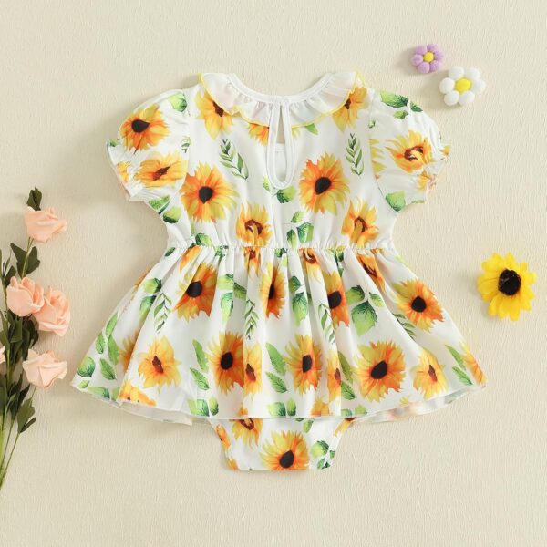 XIXIMAON Cute Baby Girl Summer Clothes Babydoll Collar Short Puff Sleeve Letter Embroidery Ruffle Romper Dress Mamas Mini Floral Jumpsuit Toddler Outfits - Image 6