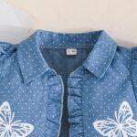 Yanmucy Toddler Baby Girls Dress With Puffy Sleeves Denim Blue Jacket Set 2PCS Little Girls Sleeveless Tulle Tutu Dress Short Sleeve Polka Dot Ruffle Coat Top Outfits - Image 4