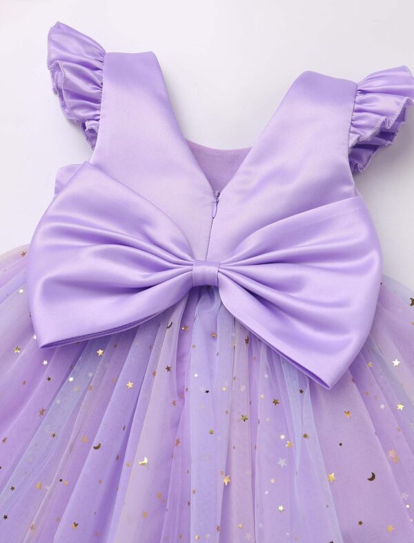 IDOPIP Baby Girls Toldder Girls Flutter Sleeve Sequins Strawberry Floral Embroidered Ruffle Sleeve Tulle Dress with Headband Party Wedding Dress - Image 4