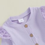 Geagodelia Toddler Baby Girl Fall Winter Outfits Ruffled Long Sleeve Lace/Striped/Polka Dot Print Sweatshirt Ribbed Shirts Top with Long Pants 2Pcs Clothing Set for Little Girls - Image 4