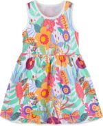 TCWWBB Girls Summer Dresses Unicorn Butterfly Floral Rainbow Casual Dress Cotton Shirt Cartoon Short Sleeve Sleeveless Dress for Kids Age 1-7 Years Old