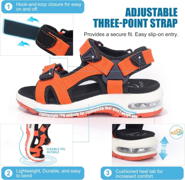 Kids Sandals Boys Sports Outdoor Sandal Athletic Air Cushion Beach Shoes Hook and Loop Summer Footwear for Holidays, Walking, Camping, Travelling - Image 2
