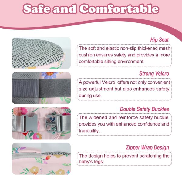 YooxArmor Baby Hip Carrier, Hip Carrier for Baby with Adjustable Waistband Support, Baby Carrier with Hip Seat for Newborn to Toddler Up to 66 Lbs, Baby Holder Carrier with Various Pockets for Dad Mom - Image 5