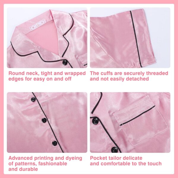 Risipu Silk Pyjamas Kids Set Unisex Short Sleeve Girls Pyjamas Solid Color for Kids - Image 3