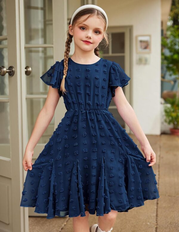 Flypigs Girls Dresses Short Sleeve Princess Dress for Girl A-line Elegant Party Wedding Dress Solid Color School Outfits Clothes for Kids Girls 3-12 Years - Image 2