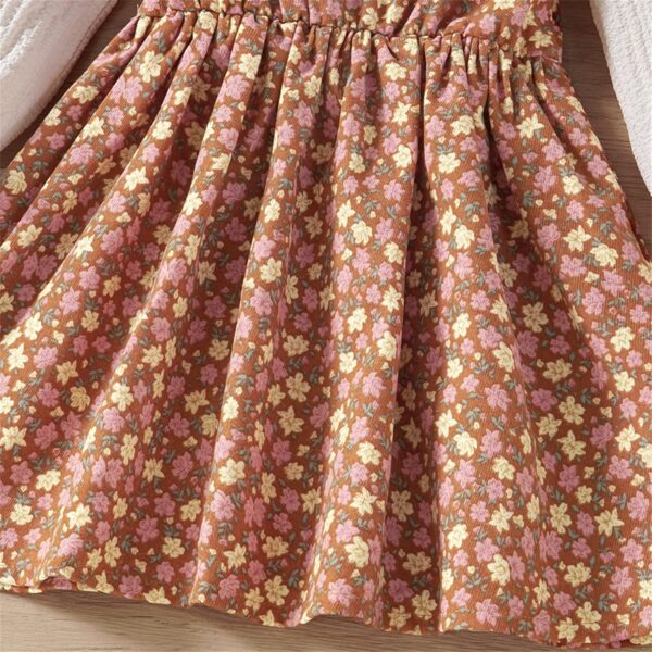 Bloomers Baby Toddler Kids Children Baby Girls Long Ruffled Sleeve Patchwork Floral Princess Dress with Pockets Bags Clothes Set 2PCS Outfits Baby Girl Baby Clothes - Image 2