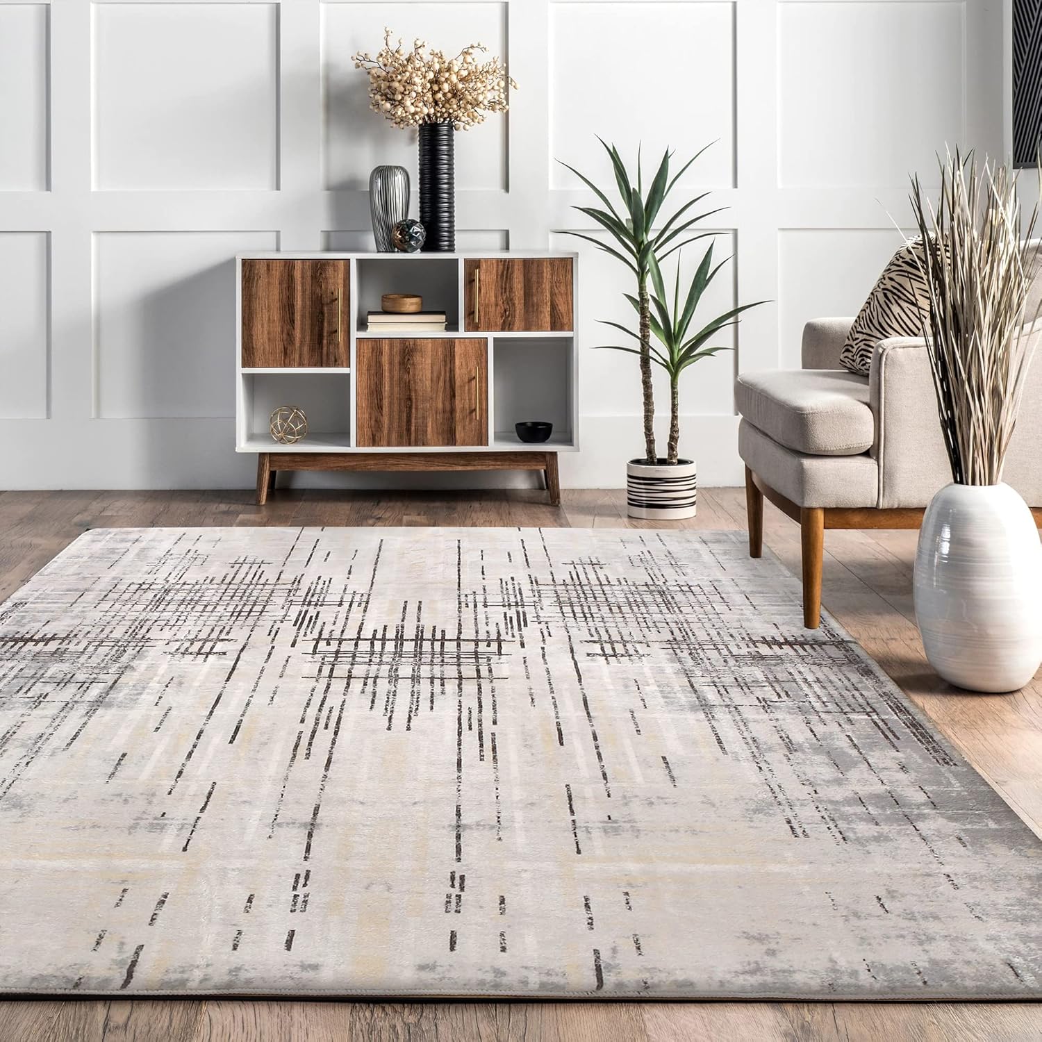 81VDrcfUyzL._AC_SL1500_.jpg Tinyboy-hbq Area Rug Living Room Rugs Grey Modern Luxury Rug Soft Short Pile Carpet Modern Style Decorative Rugs for Living Room Bedroom (Grey/Beige, 120 x 160 cm) - Image 1