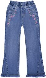 Peacolate 5-14 Years Little Big Girl Jeans Embroidered Denim Trousers Girls Wide Leg Jeans Spring Autumn Summer