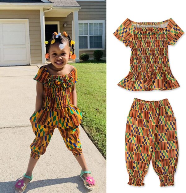 Kids Toddler African Style Dashiki Print Tee Bohemian Pants Set Baby Girls Bloomers Tops Outfits&Set Newborn Baby Boy Clothes (Yellow, 3-4 Years) - Image 3