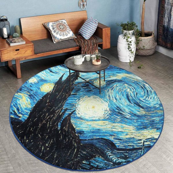 Round Rugs Living Room Starry-Night - 120cm Art Round Rugs Non Slip Area Rugs for Bedroom 402-03120 - Image 3