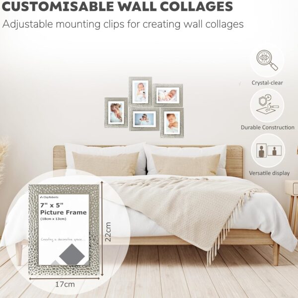 Picture Frame 7 x 5, Silver, Freestanding and Wall Mountable, 13 x 18 cm, 7x5 Picture Frames, Silver 5x7 Photo Frames, 7x5 Photo Collage Gallery Display - Image 6