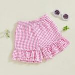 Toddler Girl Bloomers Baby Girls Ruffled Shorts Gingham Checkered Shorts Elastic Waist Pants Bottoms Summer Outfit Casual Beach Clothes - Image 2