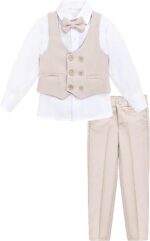 Lilax Toddler & Little Boys Suit Set, Formal Suit Vest, White Dress Shirt, Dress Pants and Bowtie 4 Piece Suit Set - Image 2