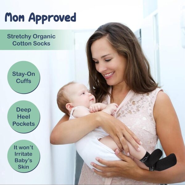 Mother's Choice Organic Cotton Baby Socks, 12 Pairs, Unisex 0-6 Months - Soft, Hypoallergenic Newborn & Infant Socks - Baby Girl & Boy Gifts, (12Pcs, Black - White - Gray) - Image 2