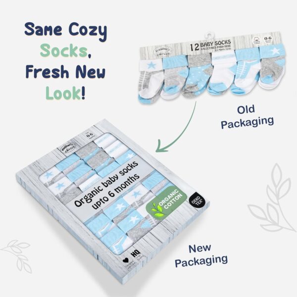 Organic Cotton Baby Socks, 12 Pairs, Unisex 0-6M - Soft, Hypoallergenic Newborn & Infant Socks - Baby Girl & Boy Gifts (UK, Age, 0 Months, 6 Months, Blue - Gray - White) - Image 3