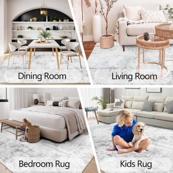 Homcomodar Living Room Rugs 122x170cm Large Grey Carpet for Bedroom Washable Area Rugs Non Slip Low Pile Carpet for Living Room Dining Room Kid’s Room Nursery - Image 6
