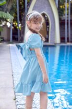 Arshiner Dress Girls Party Dress Elegant Short Sleeve Summer Dresses Children Plain A Line Casual Dress Ruffles Princess Dress Tie Back 122-158 - Image 6