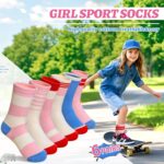 SEEYAN Girls Socks Kids Athletic Crew Sport Cotton Trainer Breathable Calf Softs Socks 6 Pairs - Image 4