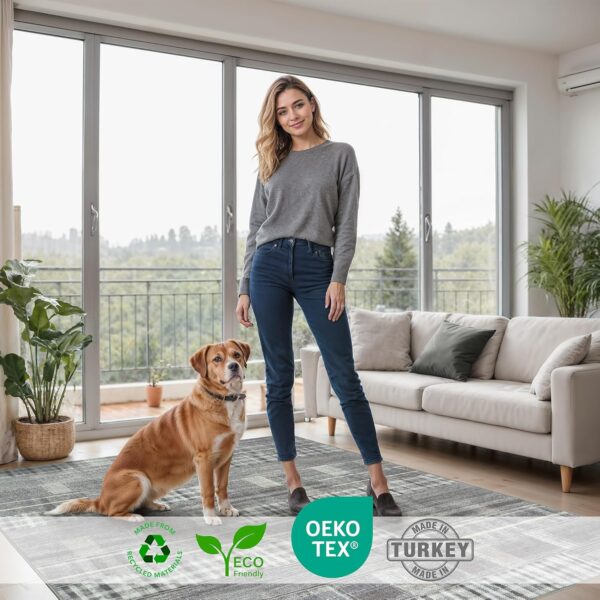 Arty Rugs Machine Washable Rug, 200x290cm, 75% Recycled Cotton, Short Pile, Non-Slip Backing, Non-Shedding, Area Rugs for Living Room, Bedroom, Kitchen, Hallway, Office, Silver Grey - Image 6