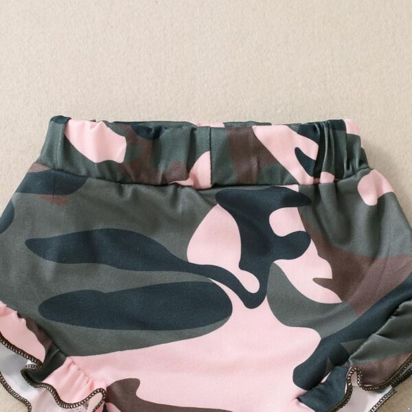 Loodgao Baby Girls Summer Outfits Sleeveless Ruffles Romper + Camo Bloomers + Headband Clothes Set - Image 6