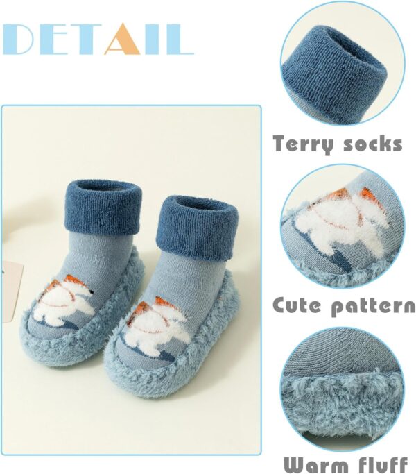 FEOYA Baby Slippers Socks 3 Pairs Anti Slip Infant Baby Floor Sock Slippers Newborn Boys Girls Breathable First Walking Shoes Winter Thermal Step Socks Christmas Baby Gift - Image 5