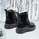 DREAM PAIRS Kids Girls Black Patent Zip Lace Up School Ankle Boots - Image 4