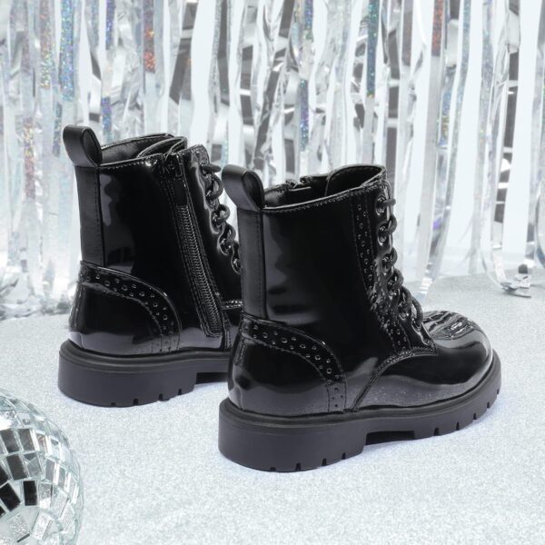 DREAM PAIRS Kids Girls Black Patent Zip Lace Up School Ankle Boots - Image 4