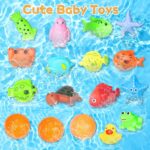 21Pcs Baby Bath Toys, Dinosaur Bathtub Toy for 3-6 Boys and Girls, 1 Dino Fishing Net &1 Fishing Rod & 3 Soft Ball & 15 Sea Animal Rubber Toys Children Fish Catching Game - Image 3