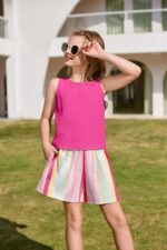 Arshiner Girls Toddler Summer Outfits Clothing Sets Short Casual Fashion Solid Color Tank Top and Shorts Sets Kids 2 Piece Clothing Set Beach Outfits 5-13 Years - Image 5