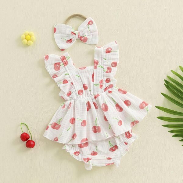 Baby Girl Summer Outfit Strawberry/Cherry/Lemon Smocked Tunic Tops Ruffle Bloomer Shorts Headband Cute 3Pcs Newborn Coming Home Summer Clothes 0-18M - Image 3