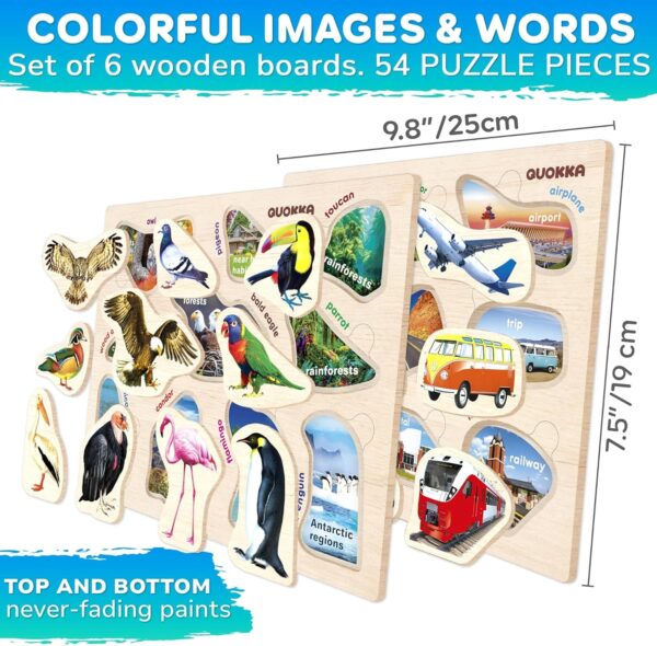 Educational Toys for 1 2 3 Years Old Girls and Boys - 6 Wooden Puzzles for Kids - Montessori Toys For 3 yo by QUOKKA - Fun Animals Learning Games for 2-4 - Image 2
