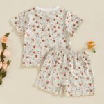 Baby Girls Summer Two Piece Outfits Floral Print Crew Neck Short Sleeve Top Lettuce Trim Elastic Shorts Set Toddler Girl Sets Kids Clothes - Image 6