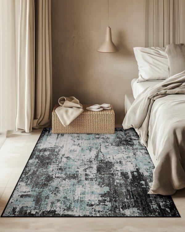 90x150 cm Modern Abstract Rugs Living Room Non-Slip Soft Low-Pile Washable Rug for Hallway, Bedroom, and Kitchen-Blueblack - Image 8
