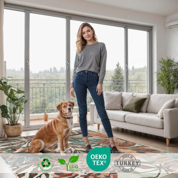 Arty Rugs Machine Washable Rug, 240x330cm, 75% Recycled Cotton, Short Pile, Non-Slip Backing, Non-Shedding, Area Rugs for Living Room, Bedroom, Kitchen, Hallway, Office, Peach & Dark Khaki - Image 6