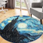 Round Rugs Living Room Starry-Night - 120cm Art Round Rugs Non Slip Area Rugs for Bedroom 402-03120 - Image 2