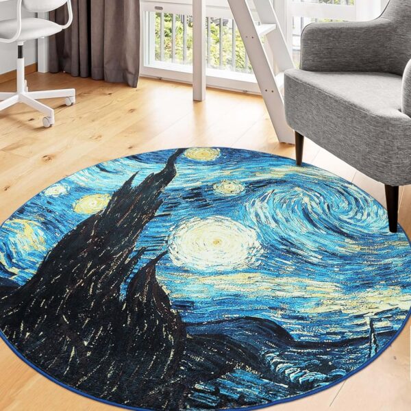 Round Rugs Living Room Starry-Night - 120cm Art Round Rugs Non Slip Area Rugs for Bedroom 402-03120 - Image 2
