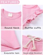 Happy Cherry 2 Piece Girls Summer Outfits Short Sleeve Tee and Flare Leg Pants Set Kids Solid Color Clothes Set Elastic Waist Bell Bottom Trousers Suit 9 Months - 10 Years - Image 2